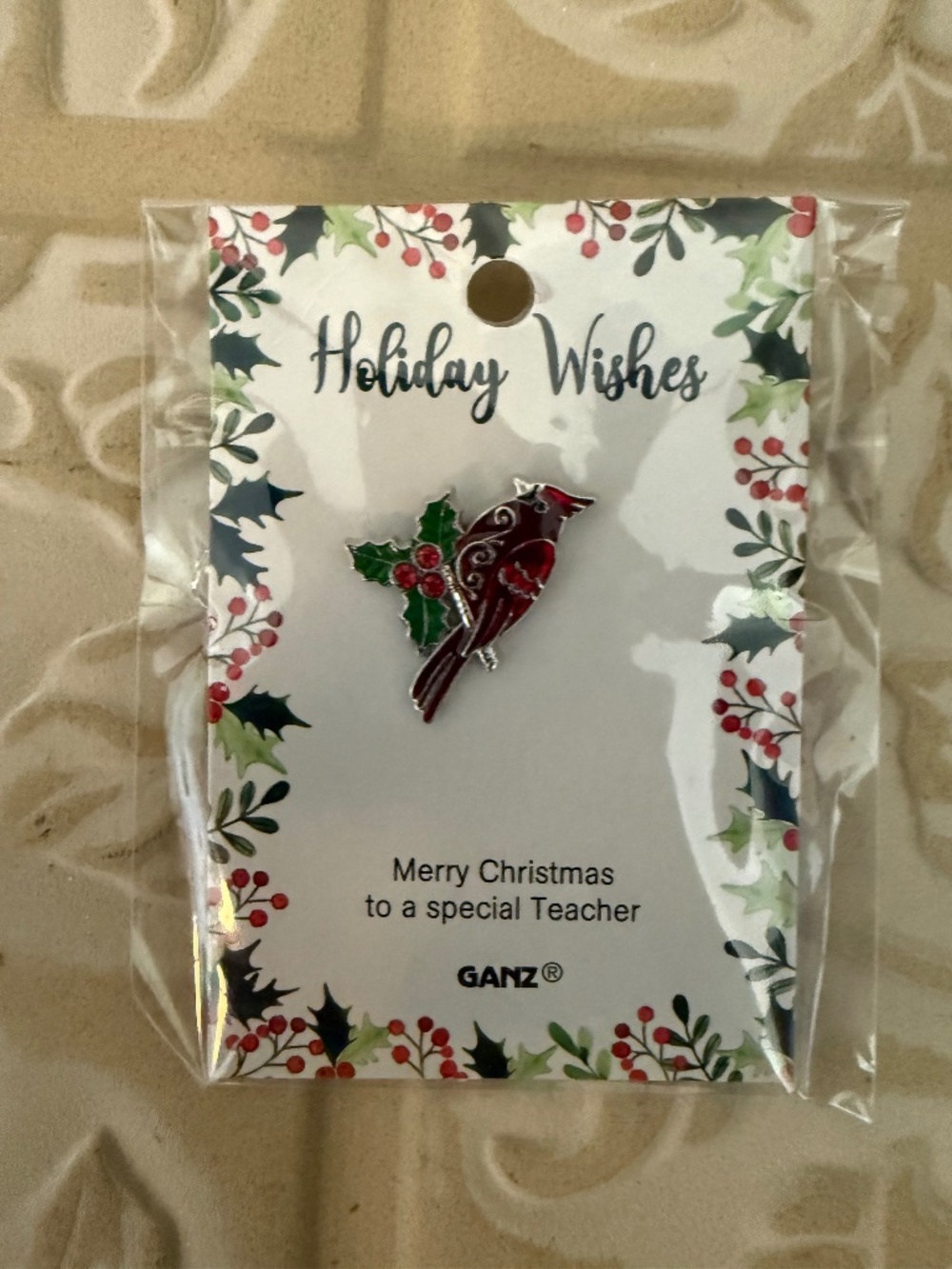 NWT Ganz Holiday Wishes Cardinal Lapel Pin Teacher Christmas Gift
